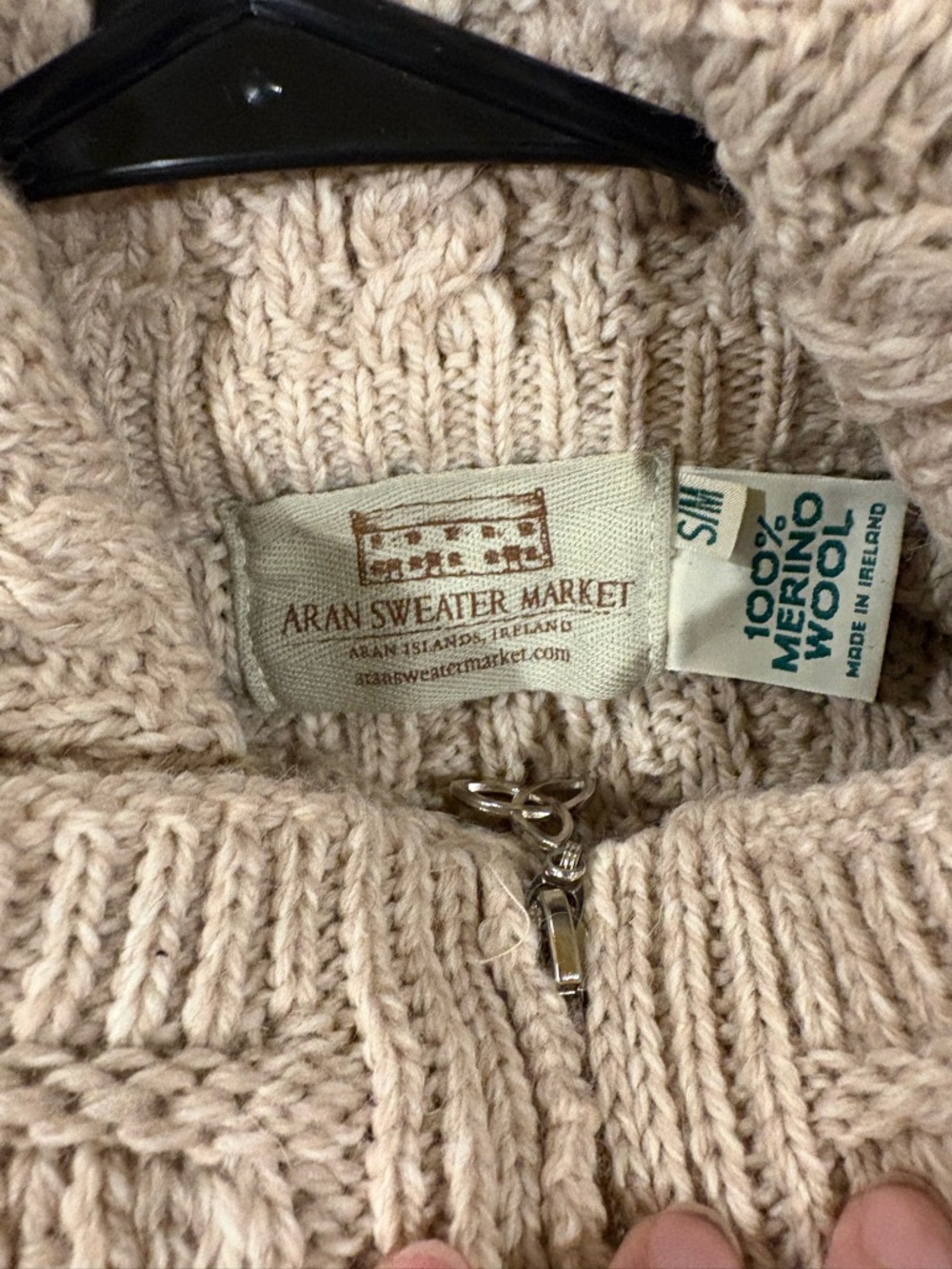 Aran Crafts Irish  Merino Wool Cable Knit Poncho Sweater beige S M - Picture 5 of 6